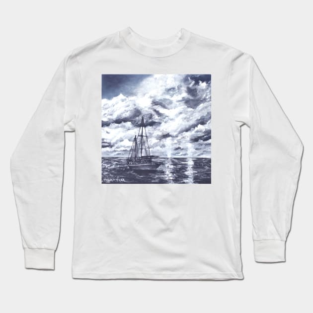 sail boat oil painting art print Long Sleeve T-Shirt by derekmccrea